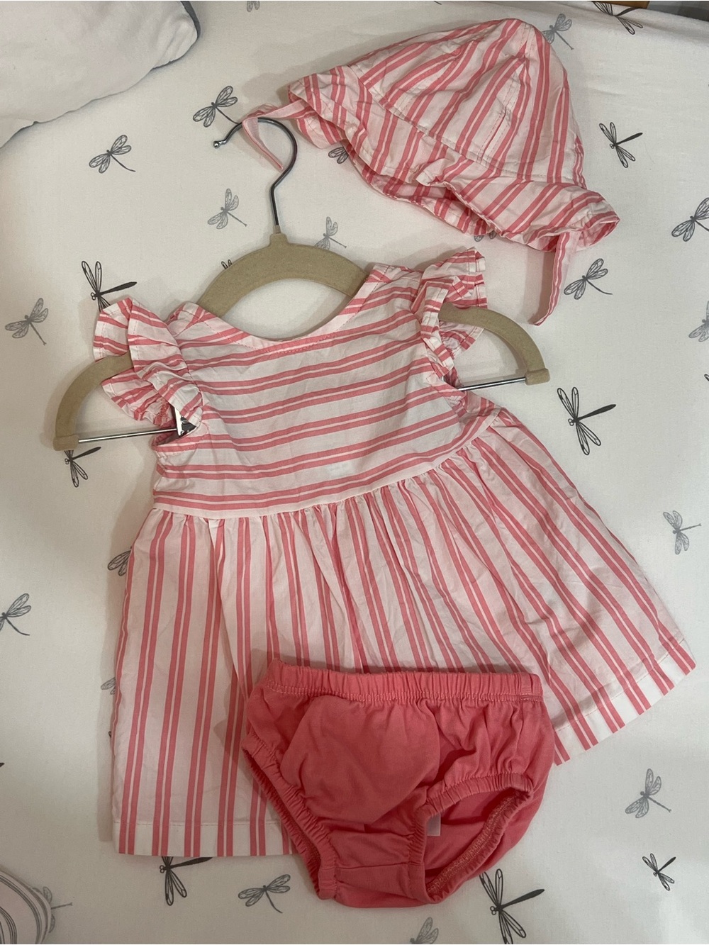 Carter's Pink and White Striped Dress Set with Bonnet and Bloomers